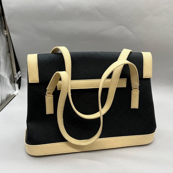 Vintage, Unused, Renaud Pellegrina Black Woven and Cream Pressed Leather Handbag - Picture 1 of 16